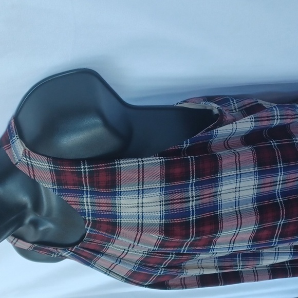 Pink Owl Plaid Satiny Polyester, lined, sleeveless, NWOT - Picture 3 of 8